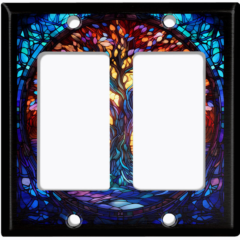 Couvercle de plaque d'interrupteur en métal; Fauteuil à bascule GFI de taille 2 US - image imprimée de l'arbre de vie en verre coloré