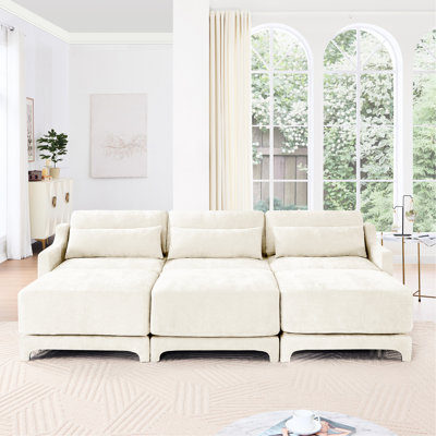 Beige Chenille Three - Seater With 3 Movable , High Resilience , Ergonomic , Suitable For Study Spaces Featuring Upholstery, Matching Comfortable Seat, Exquisite Armrest Design