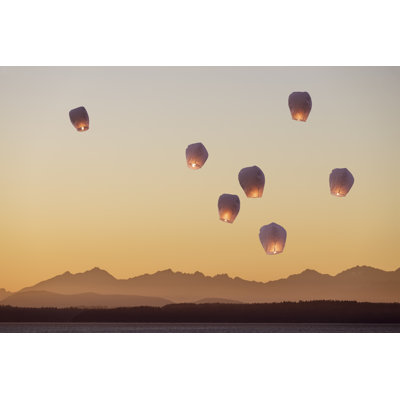 Sky Lanterns Flying Upwards by Klikk - Wrapped Canvas Print