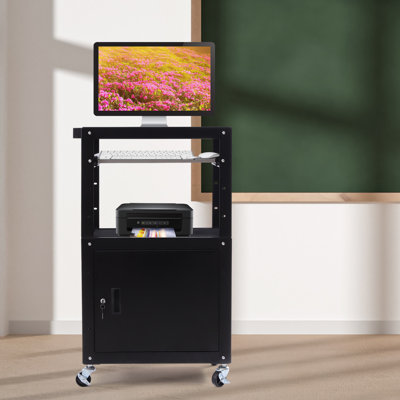 Steel Large AV Cart Adjustable Height Cart with Locking Cabinet