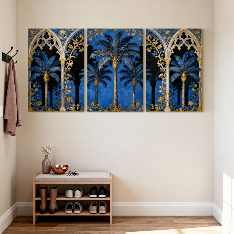 Plantes et fleurs, palmiers arches gothiques, ensemble de 3 impressions sur toile, H 24 po x l 16 po