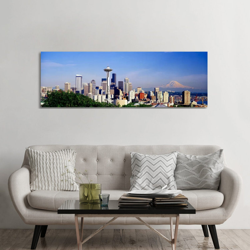 Downtown Skyline with Mount Rainier in the Distance, Seattle, King County, Washington, USA 1 Piece Wrapped Canvas Panoramic Wall Art