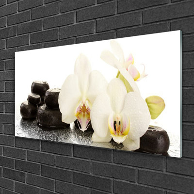 Floral Flower Stones - No Frame Print on Glass