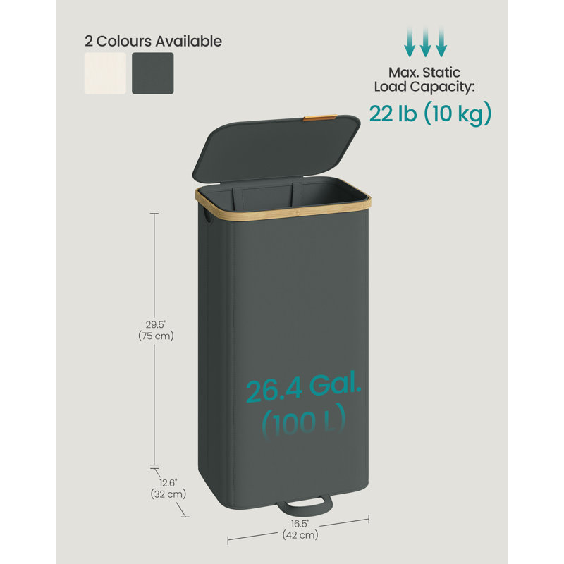 Fabric Laundry Basket with Handles, 75 cm x 42 cm x 32 cm