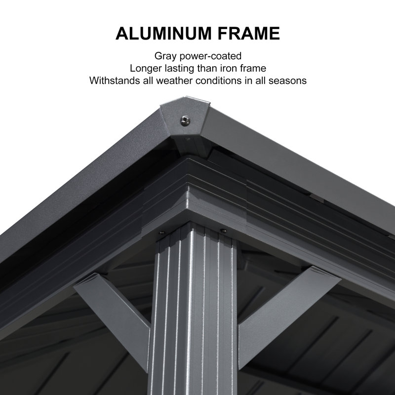 8 Ft. W x 6 Ft. D Aluminum Lighted Hardtop Grill Gazebo with 2 Side Shelves for BBQ, Gray