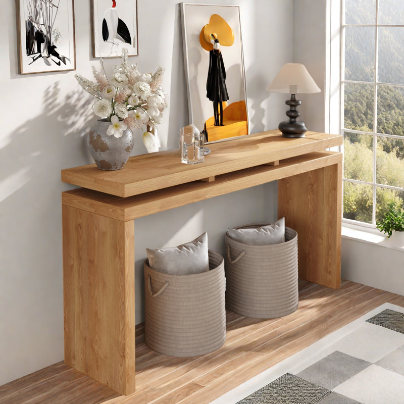 Console Table With Double Board Suspension Design, Antique Brown