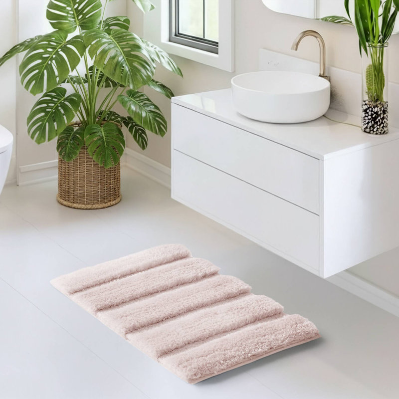 Tufted Pearl Channel Blush 1500 GSM Textured 17x24'' Bath Rug, Blush, 17" W x 24" L