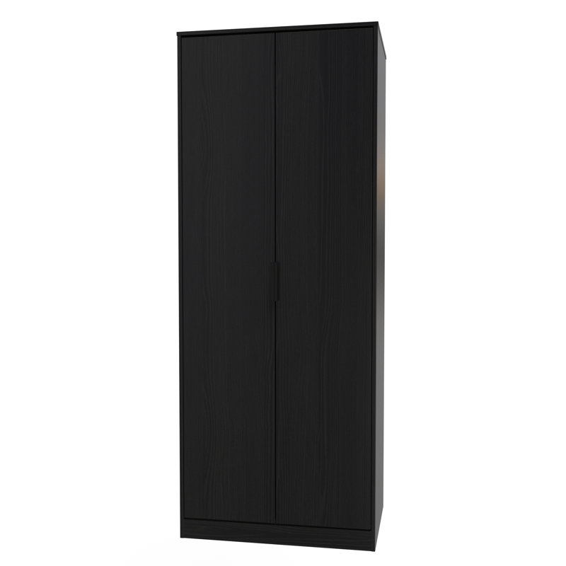 Fully Assembled 2 Door Wardrobe, Black, 182.5cm H x 74cm W x 53cm D