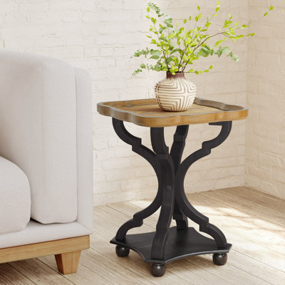 Calhoun French Country Tray Top Faux Wood End Table with Sculpted Hourglass Base