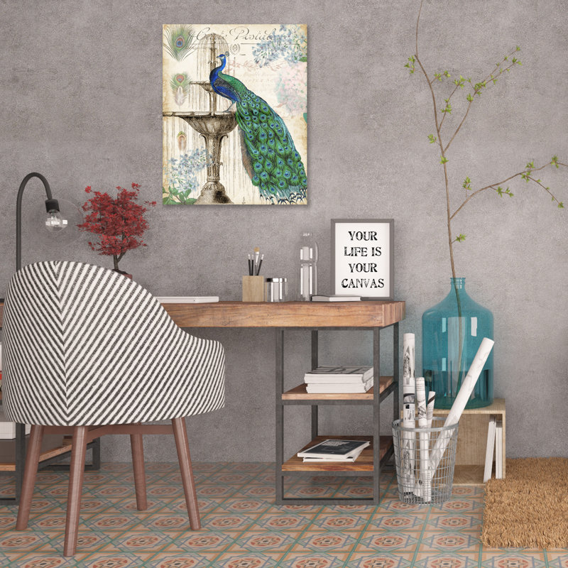 « rétro peacock i », reproduction d’impression sur toile tendue, H 40 po x l 32 po