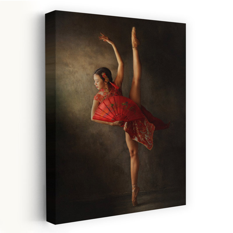 «Red Fan Ballet Dancer», reproduction d'art murale contemporaine abstraite, H 18 po x l 12 po