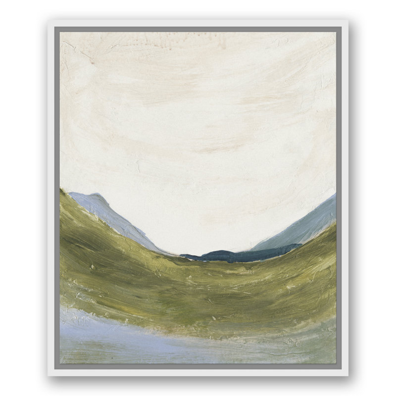 Paysage abstrait vert - peinture sur toile, Toile à cadre flottant blanc, H 25,75 po x l 21,75 po x P 1,75 po