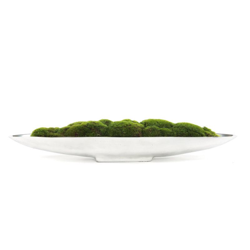 Faux Moss Grass in Metal Boat Tray
