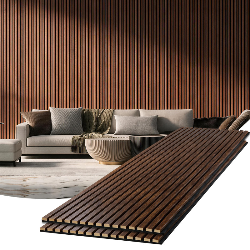 Panneaux muraux acoustiques pliables à lattes de 94,5 po x 23,6 po (ensemble de 2) bruns - Panneaux muraux acoustiques/insonorisants 3D en bois à lattes