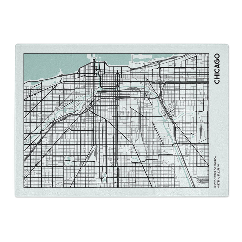 Map Chicago USA Chopping Board, 20cm W x 28.5cm L