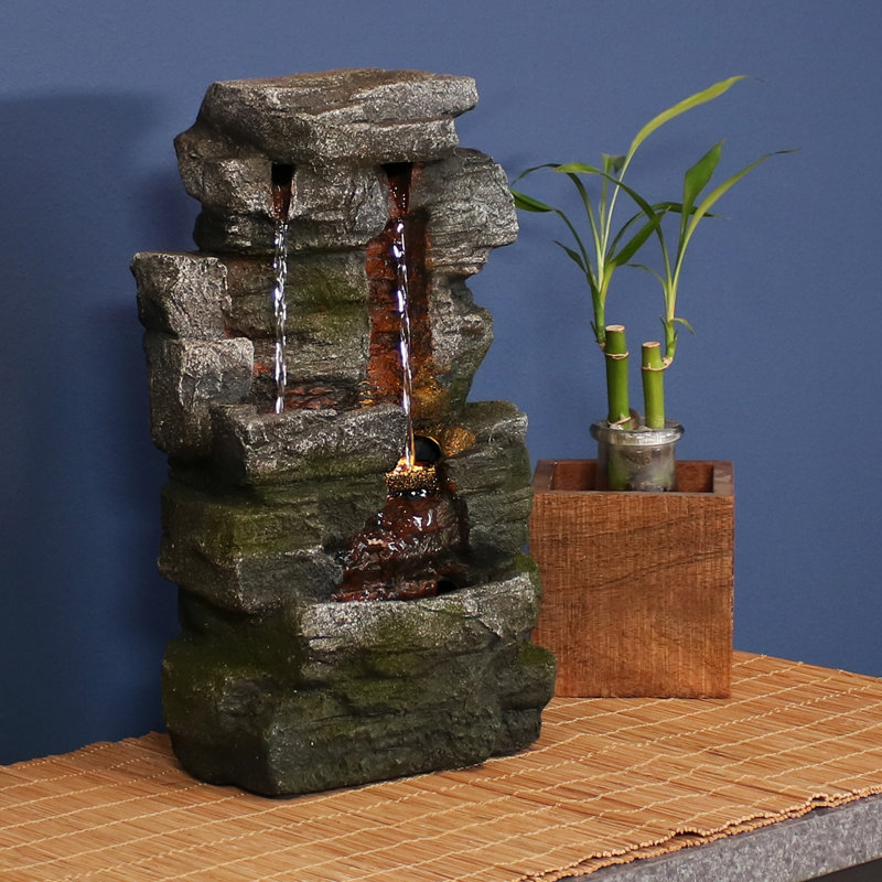 Halloway Resin Towering Cave Rustic Gray Indoor Tabletop Fountain