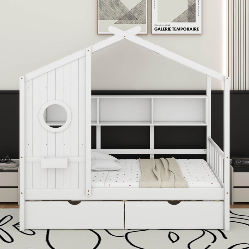 Lit simple avec tiroirs, Blanc