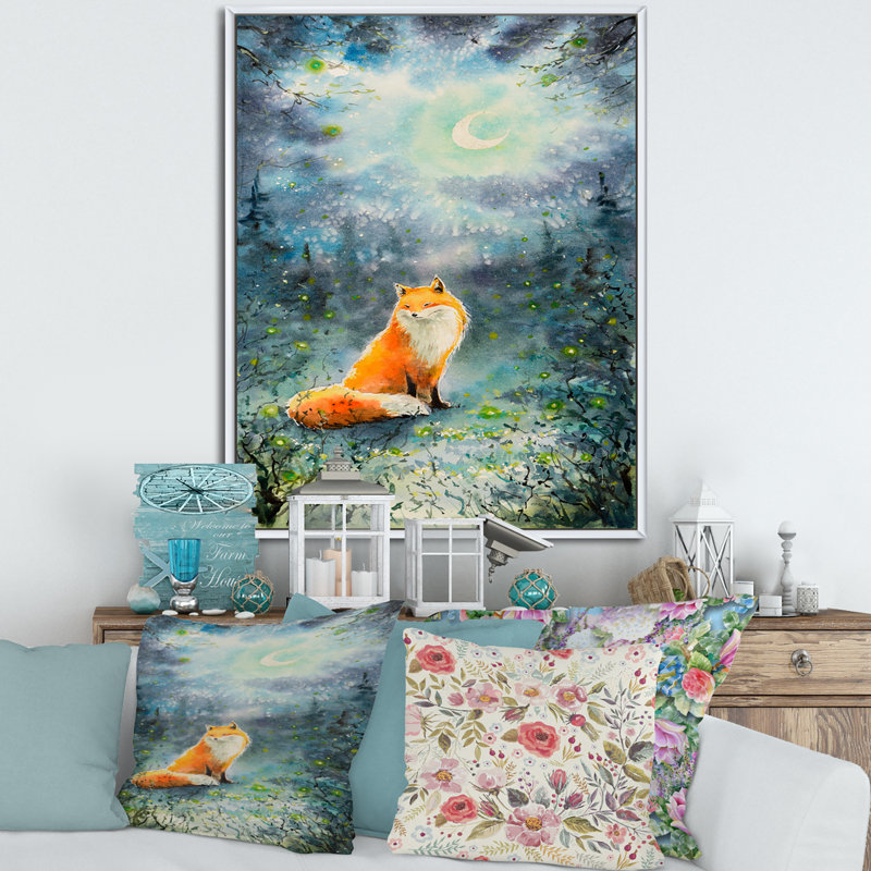 «Fox Over A Night Sky», reproduction sur toile flottante, Blanc, H 40 po x l 30 po x P 1,5 po