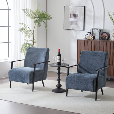 [Ensemble de 2] Méridienne moderne de 26,38 po gris-bleu avec revêtement en polyester et structure en métal robuste, idéale pour le salon, la chambre à coucher ou le bureau