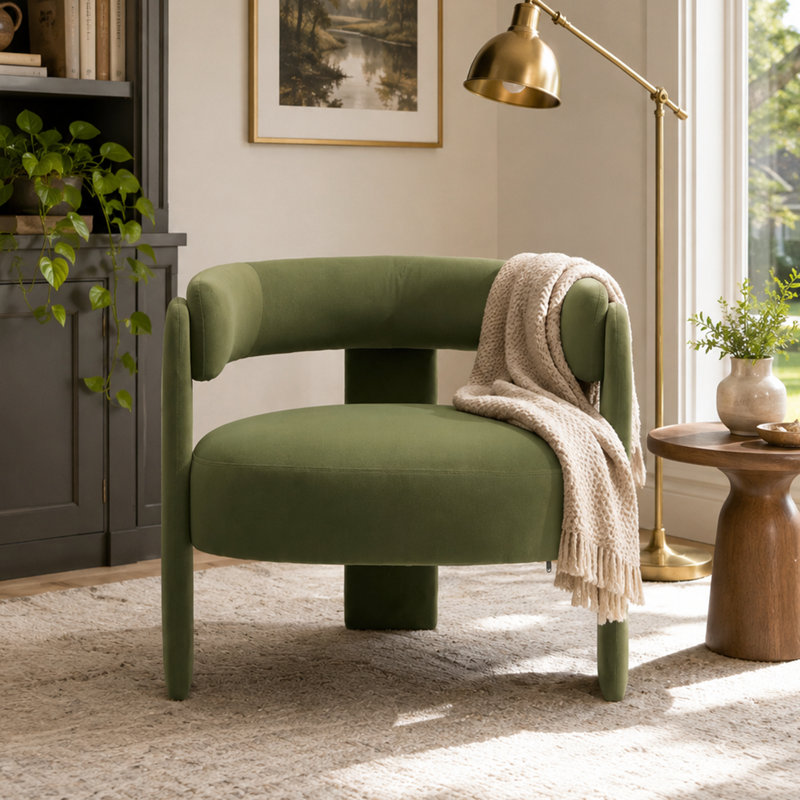 Fauteuil d'appoint Mid-Century, Vert et velours