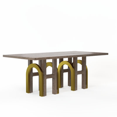 78" Solid Wood Dining Table For 6-8, Farmhouse Rectangular Wooden Dining Room Table With Rustic Brown Ash Wood & Brushed Gold Legs