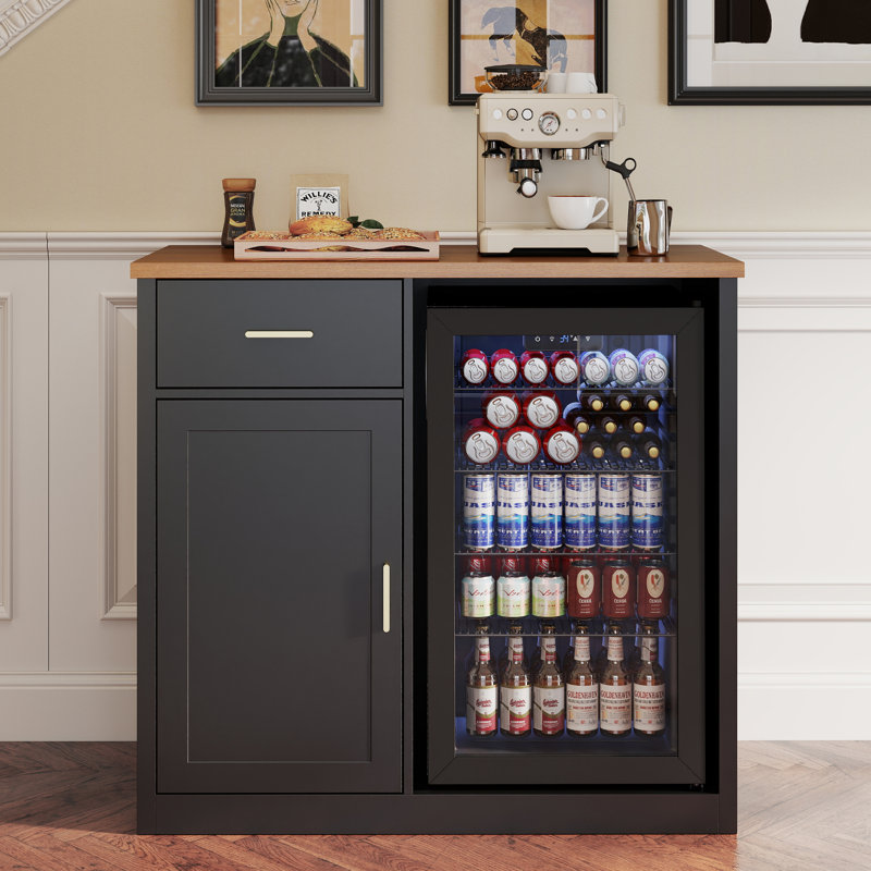 Armoire de bar 39,4 po avec espace pour réfrigérateur et tablettes réglables pour la salle à manger de cuisine, Noir