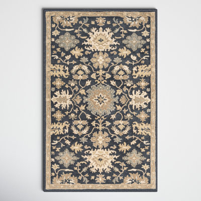 Arden Floral Handmade Tufted Wool Navy/Brown/Light Beige Area Rug