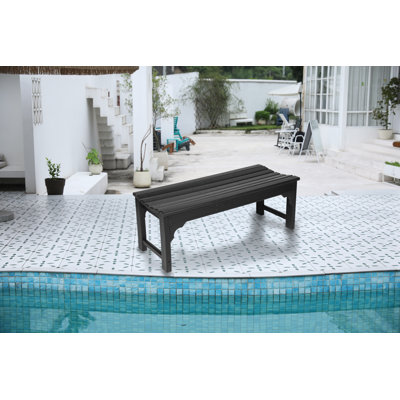 Backless Hdpe Adirondack Bench With Wood Texture, Poly Lumber Seat For Patio, Backyard, Balcony, All Weather Resistant With Uv Protection, Black