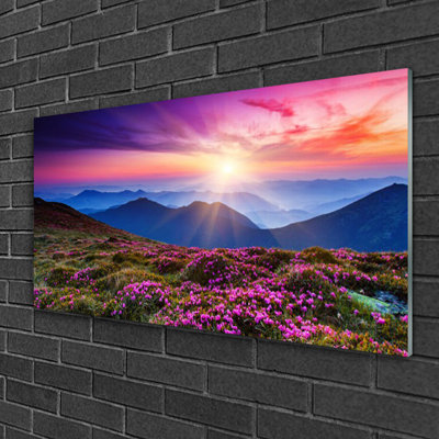 Landscape Mountain Meadow Sun - No Frame Print on Glass