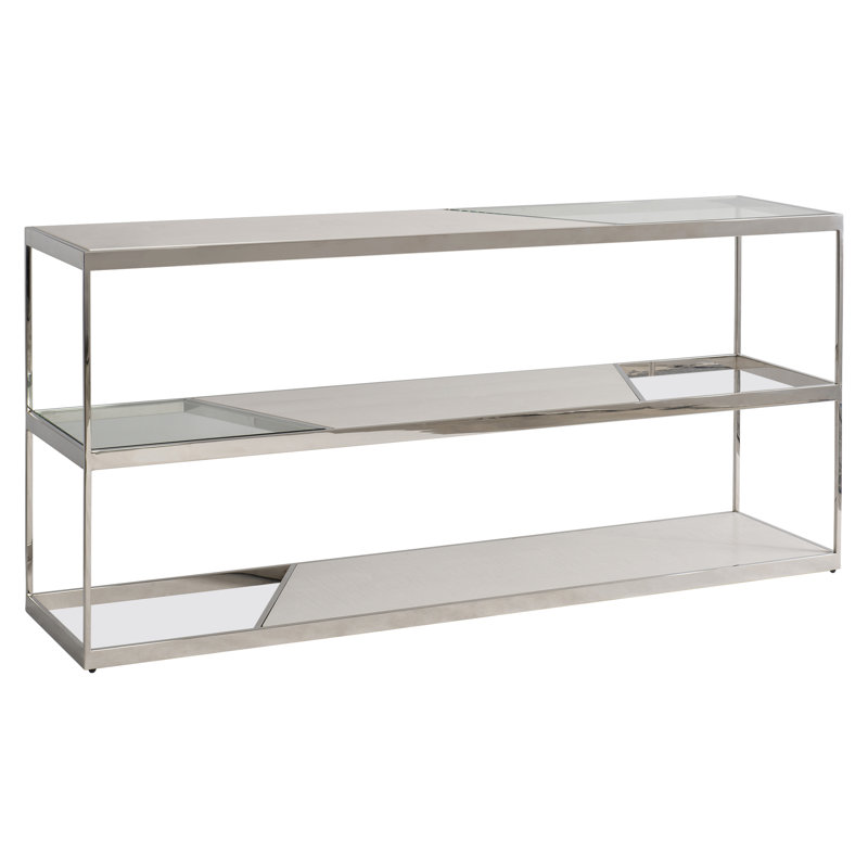 Beige and Silver Rectangular Transitional Console Table with Storage