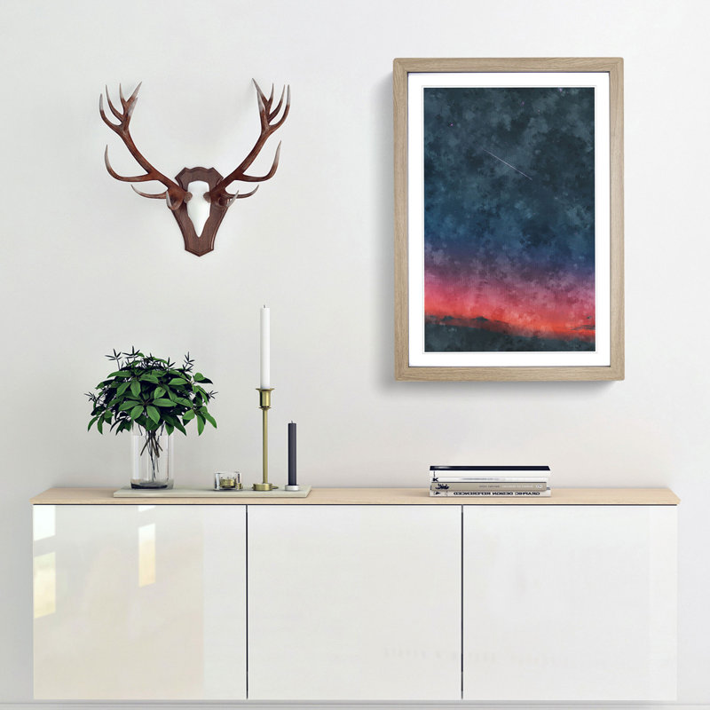 Shooting Star Over Mexico Painting - Framed Print, Oak Framed, 33cm H x 24cm W x 2cm D
