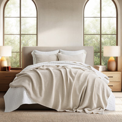 Evergrace 100% Cotton Waffle Weave Coverlet Set With Matching Shams, Lightweight Breathable All-Season Bedding