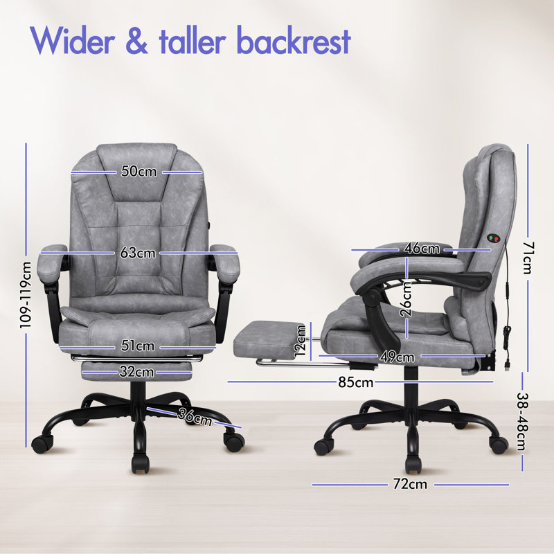 Rebrilliant Executive Chair with Headrest, Faux Leather, Grey