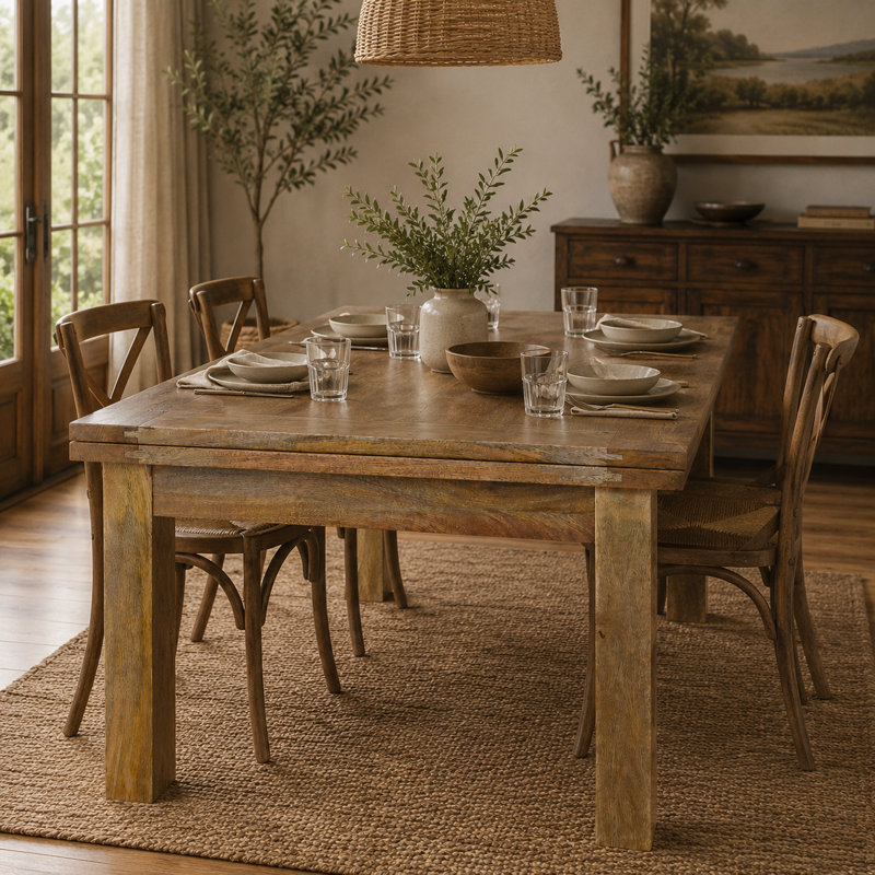 Helvig Mango Square Solid Wood Top with Solid Wood Base Dining Table