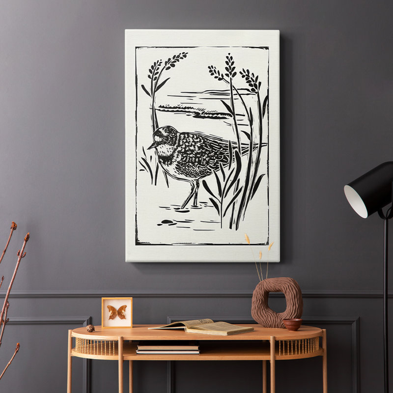 Oiseau de mer de linogravure de style IV - Cavas enveloppés de galerie, H 18 po x l 12 po