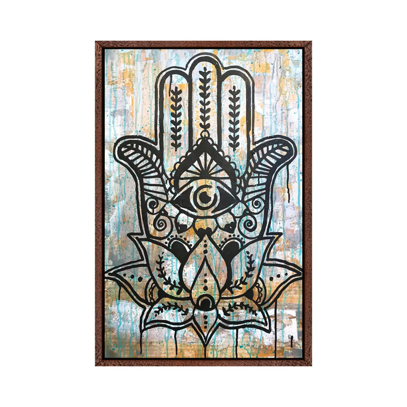 Hamsa Lotus - Print on Canvas, Classic Brown Wood Framed, 66.04 cm H x 45.72 cm W