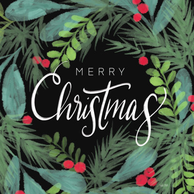 Merry Christmas Greenery, art textuel sur toile