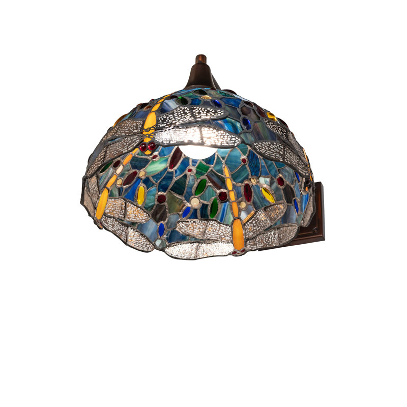 15-22" Wide Tiffany Hanging Head Dragonfly Swing Arm Wall Sconce