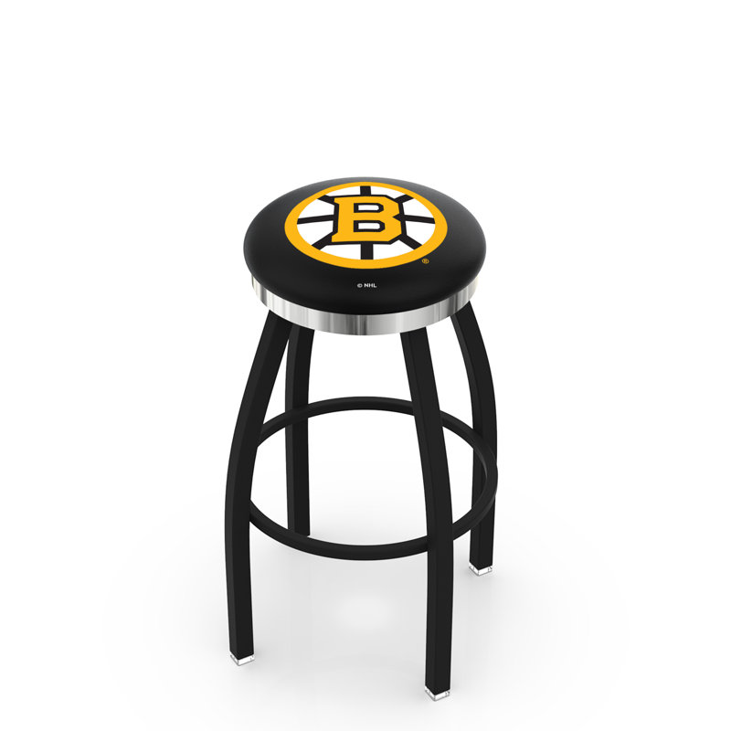 NHL 30" Swivel Bar Stool with Cushion, Bruins de Boston, Ride noire, Chrome