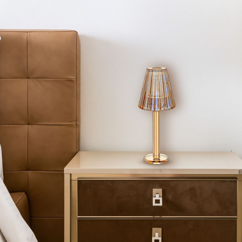 Lya 12" Crystal Glass Candle Lamp With Glass Shade, Brown