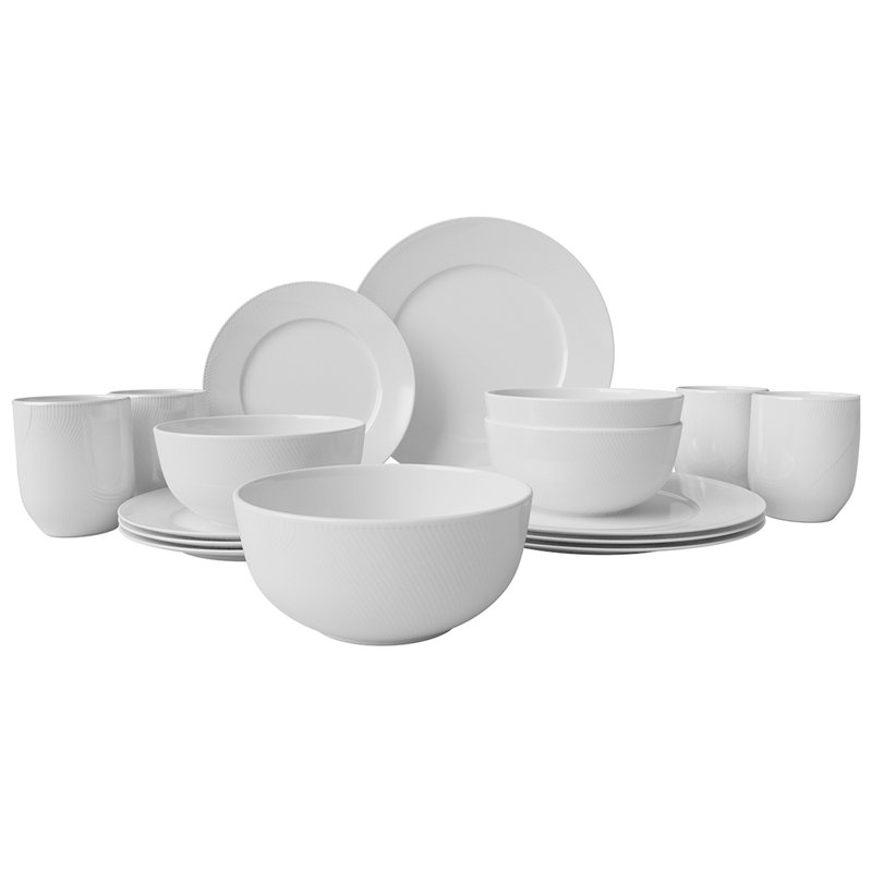  Service de table 16 pièces en porcelaine grise gaufrée avec service léger et durable pour 4 personnes
