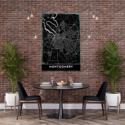 Montgomery City Map Retro Vintage City Architecture Wall Art Print 1 Piece Wrapped Canvas Wall Art