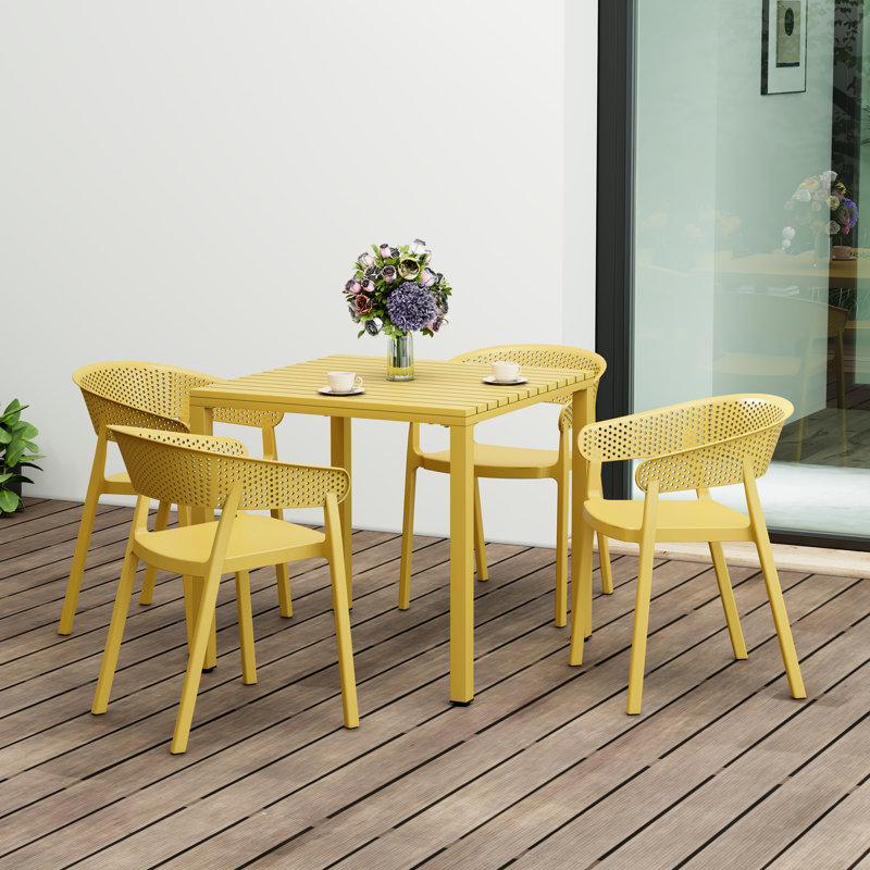 Ensemble repas carré pour 4 personnes, Jaune