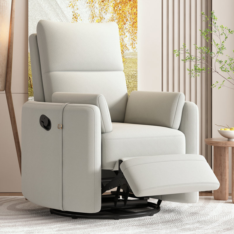 Fauteuil inclinable pivotant avec deux coussins amovibles, Mélange de lin beige