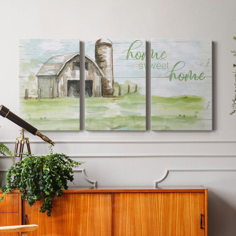 Home Sweet Home Barn - Toile tendue avec châssis de qualité supérieure - Prêt à être accroché, H 18 po x l 36 po x P 1 po