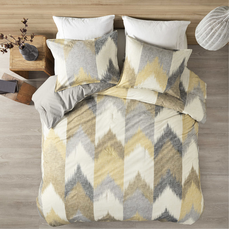 Édredon jaune pour lit double / grand, literie en coton imprimé, 2 taies décoratives incluses, édredon 3 pièces pour lit double / grand, coton, avec