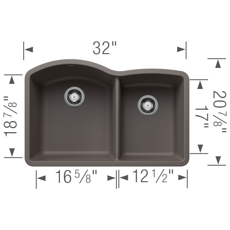Diamond SILGRANIT 32.07" L x 20.92" W Double Bowl Undermount Kitchen Sink, Volcano Gray