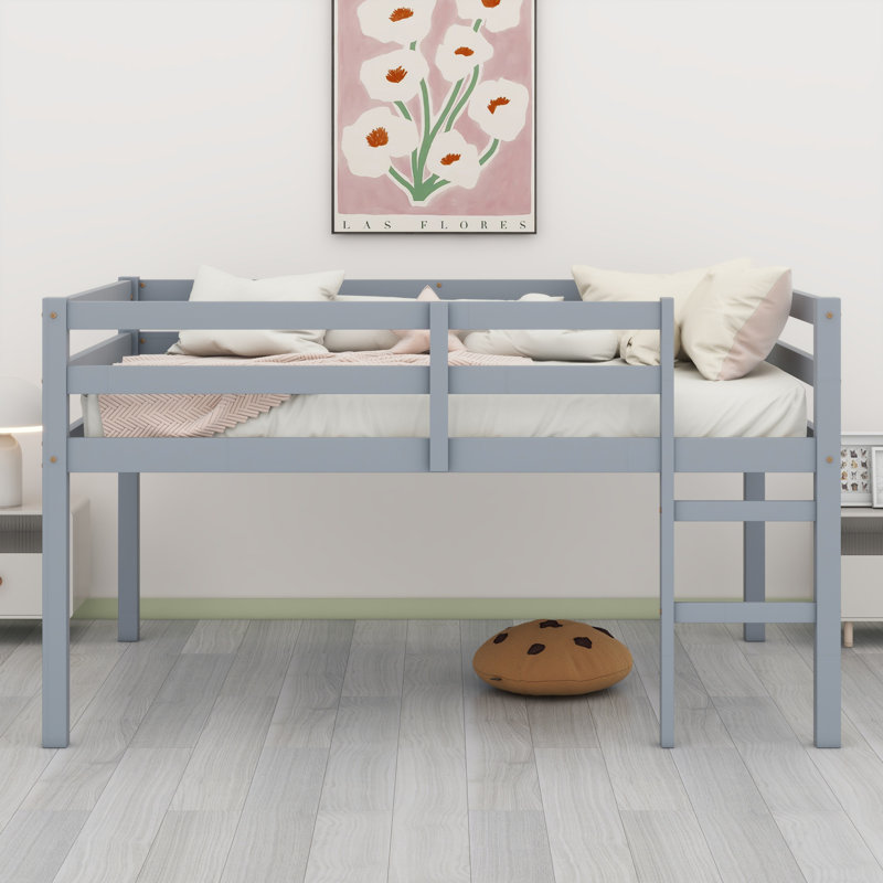 Lit mezzanine en bois avec échelle, Gris