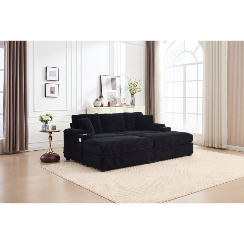 Ensemble de canapé-lit modulaire convertible combiné avec rangement pour accoudoirs, porte-gobelets et port USB, idéal pour divers espaces de vie