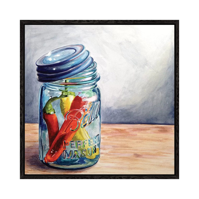 Having A Ball With Chilis I by Jennifer Redstreake - Painting on Canvas, Black Framed, 45.72 cm H x 45.72 cm W